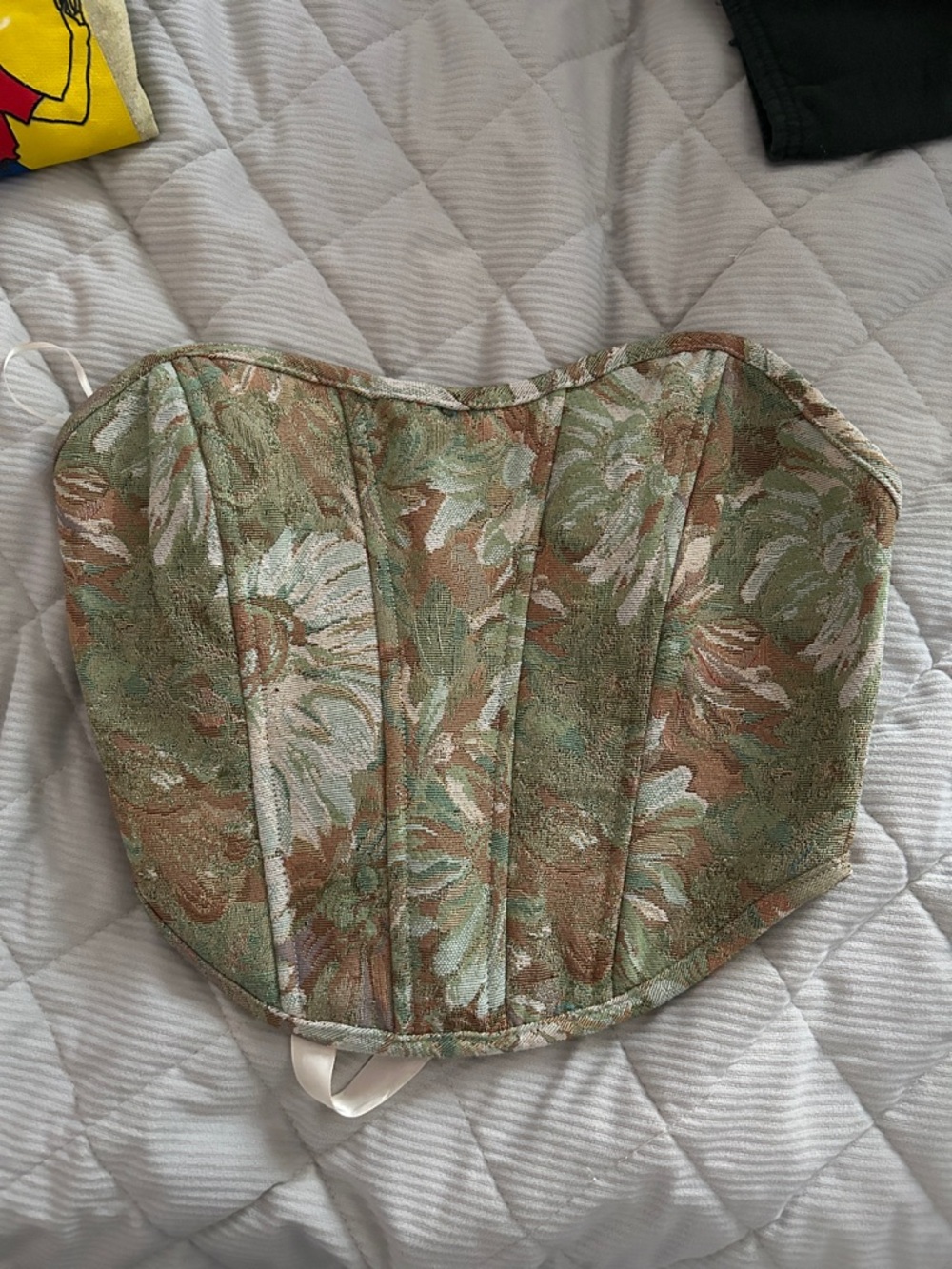 Floral Tapestry Corset Top in Green & Brown